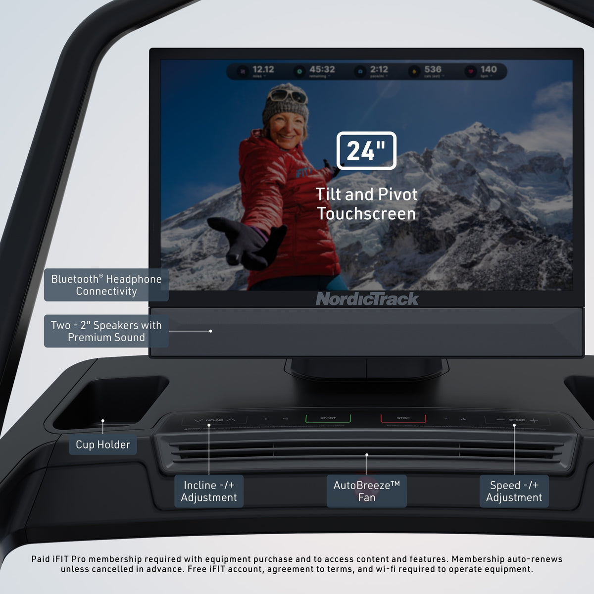 NordicTrack Elite X24i Smart Incline Treadmill - 40% Incline with 24-Inch HD Touchscreen